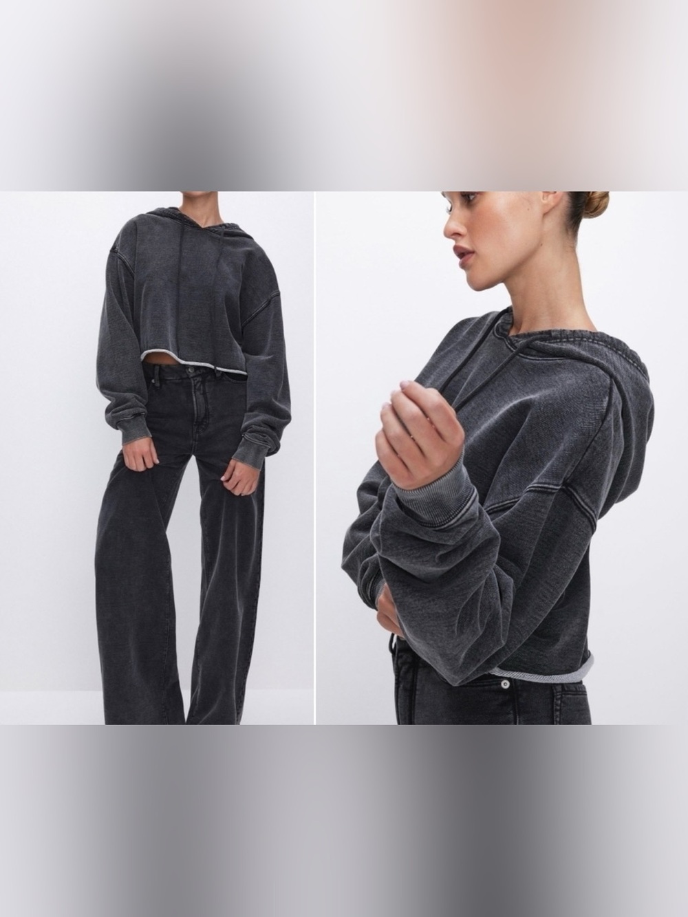 Good American jeanius raw cropped sweatshirt pullover washed black - women’s XS